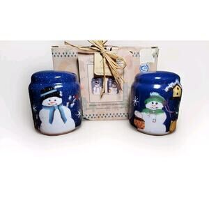 Crazy Mountain Ceramic Snowman Salt & Pepper Shaker Set Winter Christmas Theme